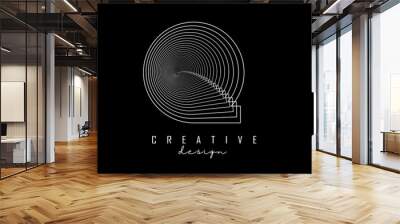 White Letter Q logo with lines and spiral effect. Vector illustration with geometric typography. Wall mural