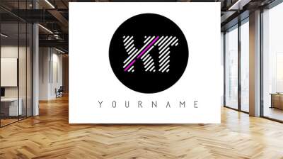 XT Letter Logo Design with White Lines and Black Circle Wall mural