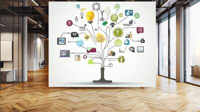 Idea Tree With Business and Technology Icons Marketing , strategy , plan Wall mural