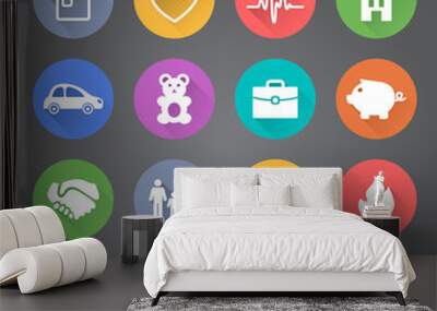 Insurance Icons set in flat style with long shadows. Wall mural