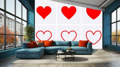 Red heart Icons set. Wall mural