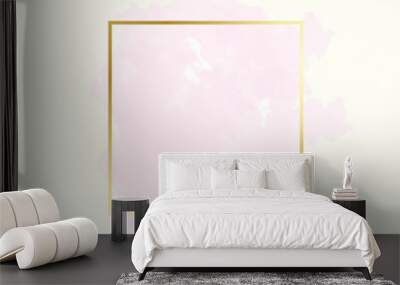 Abstract pink water color brush with rectangle geometric frame gold color, beauty and fashion background concept Wall mural