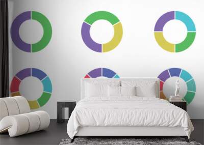 Color wheels. Vector isolated elements.Wheel colour spectrum. Pie diagrams set Wall mural