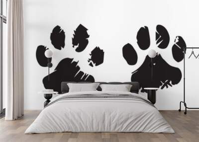 solid black shape silhouette of an animal paw print. A cat, a bear. Paw prints of predators in the grunge style Wall mural