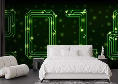 Green circuit printed board in the shape of a 2018 with bokeh Wall mural