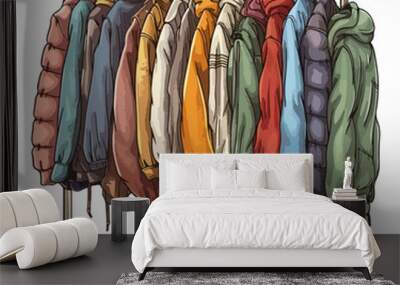 clothes rail vector shop display element, Different clothes and shoes hanging on rack Wall mural