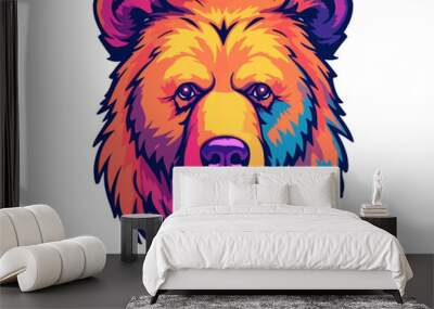 Colorful Bear Head Logo, Bear face Sticker, Pastel cute colors Wall mural