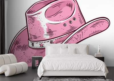 Female pink cowboy hat illustration Cowboy girl hat Wall mural