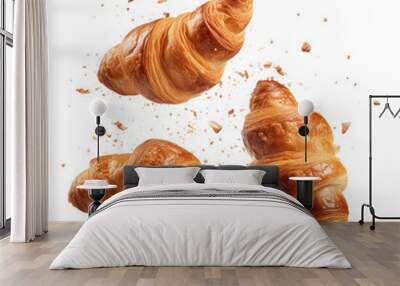 Freshly baked croissant flying in air Wall mural