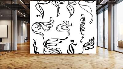 Set of hand drawn decorative curly borders in art nouveau style, isolated on white background. Vector illustration. Wall mural