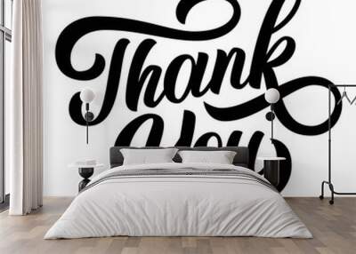 Thank you hand lettering, black ink brush calligraphy isolated on white background. Wall mural