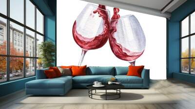 Watercolor two glasses of wine on white background. Watercolour food illustration. Wall mural