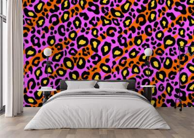 Vector seamless background. Animal tiger leopard pattern. Fabric textile print. Pink neon color Wall mural