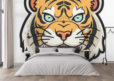 Roaring tiger head mascot on transparent background, Tiger sticker high quality. Wall mural