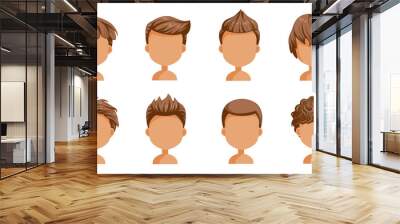 Boy hair rear view set. head of a little boy. cute  hairstyle.Variety child modern fashion for assortment. long , short , curly hair. salon hairstyles trendy haircut of male. vector icon  isolated.  Wall mural