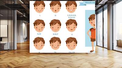 Mouth Boy Animation. lip sync collection for animation.  talking mouth. Accent and pronunciation speak. tongue and articulate. Cartoon vector  poses illustration isolated white background Wall mural