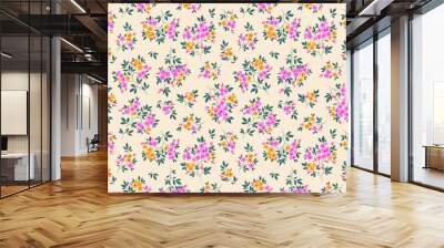 Cute floral pattern in the small flowers. Seamless vector texture. Ditsy template for fashion prints. Illustration with small pink and yellow flowers. White background. Wall mural