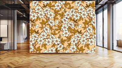 Vector seamless pattern. Pretty pattern in small flower. Small white flowers. Light yellow background. Ditsy floral background. The elegant the template for fashion prints. Wall mural