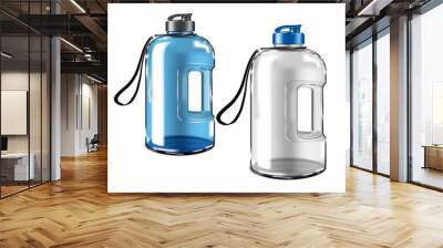 Large clear plastic water bottle with lid and carry handle isolated on white background, realistic vector mock-up. Reusable gallon water jug with cap, mockup. Template for design. Easy to recolor Wall mural