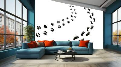 animal and human footprints isolated in white Wall mural