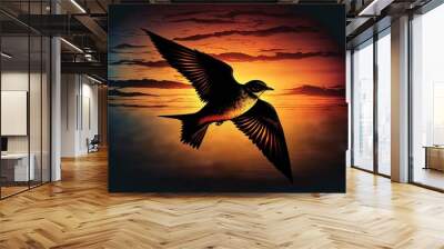  a bird flying over a body of water at sunset with a bird flying over the water at sunset with a bird flying over the water.  generative ai Wall mural