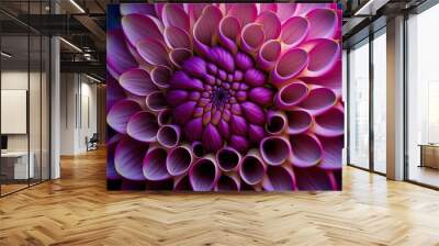  a close up of a purple flower with lots of tubes in it's center and a purple background with a black border around the center.  generative ai Wall mural