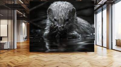   A close-up of a small animal with its hands in its mouth in a body of water Wall mural