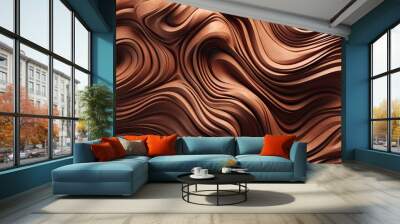  a close up view of a wavy surface with a brown pattern on the top and bottom of the surface, with a brown background of wavy lines and curves.  generative ai Wall mural