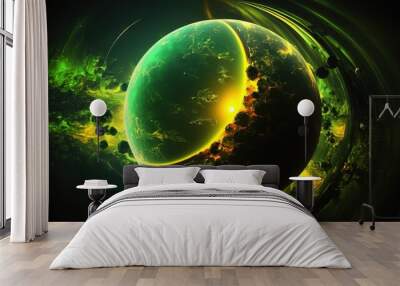  a computer generated image of two planets in a green space.  generative ai Wall mural