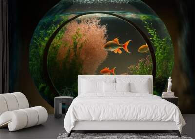  a fish bowl with a few fish inside of it and a house in the middle of the fish tank with a few fish inside of it.  generative ai Wall mural