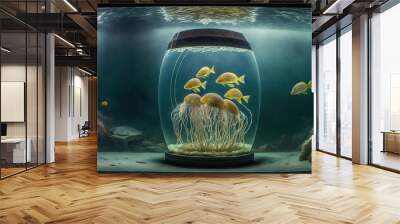  a fish tank with a lot of fish inside of it.  generative ai Wall mural