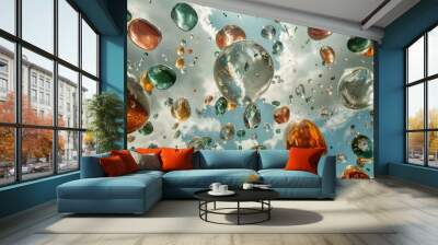   A group of floaters bobbing up and down under sunny skies Wall mural