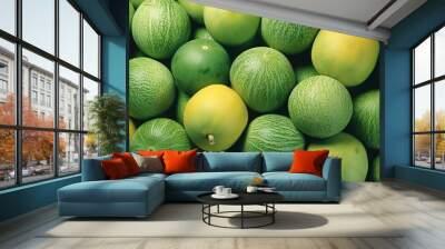  a large pile of green and yellow fruit with watermelons.  generative ai Wall mural