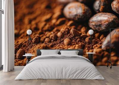   A mound of cocoa beans atop a mound of cocoa beans resting upon a mound of ground Wall mural