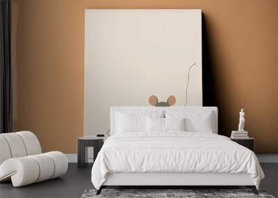  a mouse with a mouse wire attached to it's back end, sitting on a table next to a wall with a brown background and a white background with a brown wall and a white.  Generative AI Wall mural