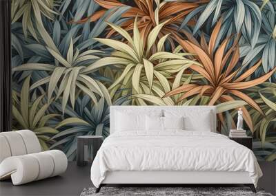  a picture of a very nice looking wallpaper with many different colors and shapes of leaves and plants on it. Wall mural