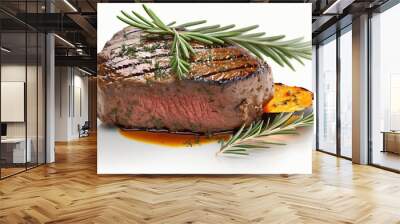  a piece of steak with a sprig of rosemary on top of it.  generative ai Wall mural