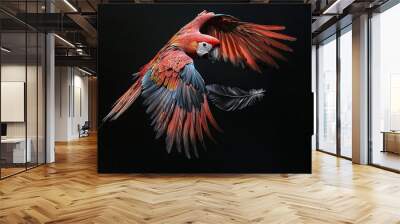   A red parrot in flight with wings spread and turned head Wall mural