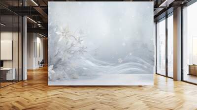  a snow scene with white flowers and snow flakes on a gray background.  generative ai Wall mural