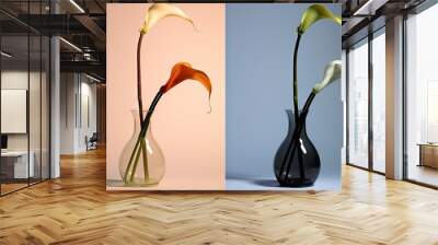  a vase with two flowers in it and a vase with the same flower in it with the same flower in it. Wall mural