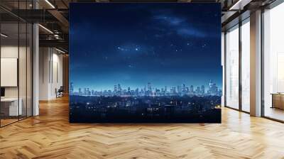  a view of a city at night with the stars in the sky and the city lights in the foreground.  generative ai Wall mural