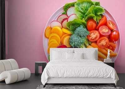  A white platter brimming with vegetables sits beside a mound of carrots and broccoli Wall mural