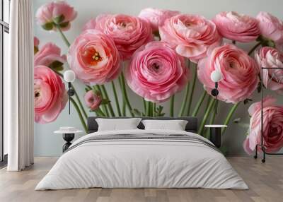   A white table holds two pink flower-filled vases Wall mural