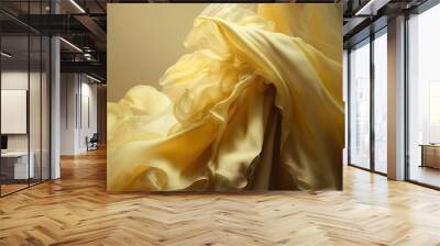  a woman in a yellow dress is posing for a picture with her dress blowing in the wind and her hair blowing in the wind,.  generative ai Wall mural