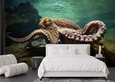  an octopus is sitting on the ground in the ocean water.  generative ai Wall mural