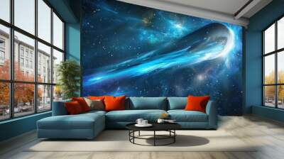  Artist's depiction of a black hole amidst star-studded, blue cosmos Wall mural