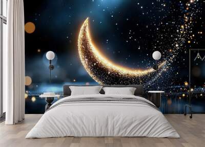   Close-up of a crescent moon on water with a bokeh of blurry light in the background Wall mural