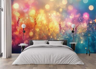    fairies dancing around colorful lights Wall mural