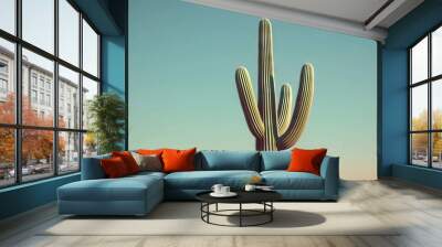   Large cactus in desert with blue sky and clouds in background Wall mural