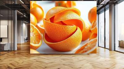   Oranges sliced in two on a white table Wall mural